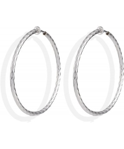 Clip On Hoop Earrings For Women Girls No Piercing Earrrings Spring Hoops for Non-Pierced Ears Grey Tone 4CM/1.57" 5CM/1.96" 6...