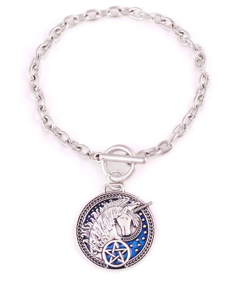 Unicorn Pendant Bracelet Blue Enamel Medieval Celtic Unicorn Magic Love Amulet Vintage Style for Men and Women Pentagram $16....