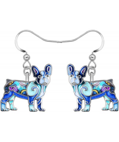 Enamel Alloy Cute French Bulldog Earrings Puppy Dangle Pets Jewelry for Women Girls Kids Charms Gifts Blue $8.50 Earrings