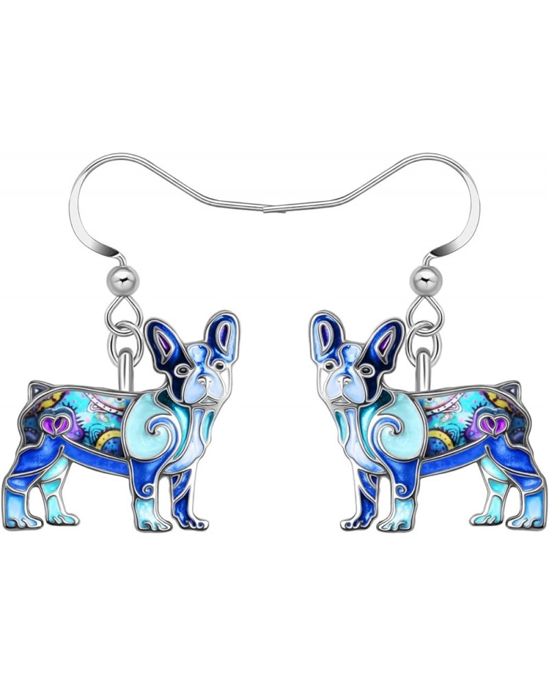 Enamel Alloy Cute French Bulldog Earrings Puppy Dangle Pets Jewelry for Women Girls Kids Charms Gifts Blue $8.50 Earrings