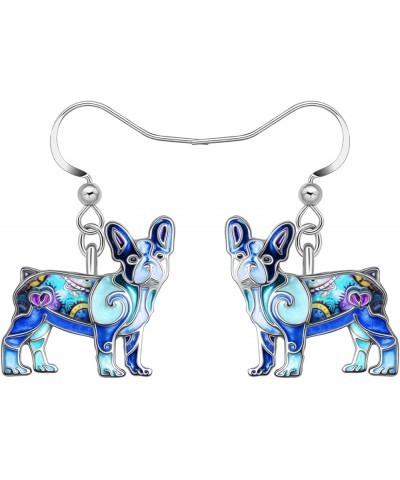 Enamel Alloy Cute French Bulldog Earrings Puppy Dangle Pets Jewelry for Women Girls Kids Charms Gifts Blue $8.50 Earrings