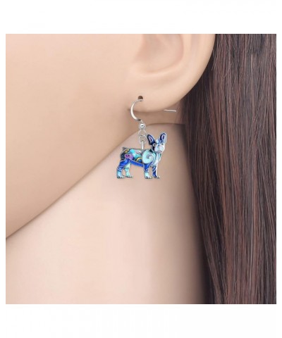 Enamel Alloy Cute French Bulldog Earrings Puppy Dangle Pets Jewelry for Women Girls Kids Charms Gifts Blue $8.50 Earrings