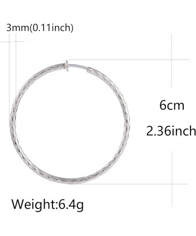 Clip On Hoop Earrings For Women Girls No Piercing Earrrings Spring Hoops for Non-Pierced Ears Grey Tone 4CM/1.57" 5CM/1.96" 6...