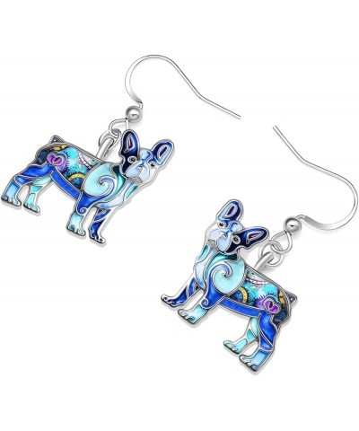 Enamel Alloy Cute French Bulldog Earrings Puppy Dangle Pets Jewelry for Women Girls Kids Charms Gifts Blue $8.50 Earrings