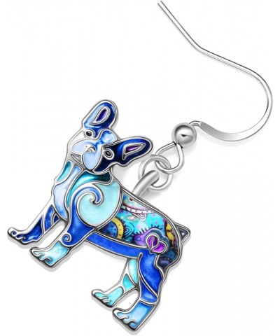 Enamel Alloy Cute French Bulldog Earrings Puppy Dangle Pets Jewelry for Women Girls Kids Charms Gifts Blue $8.50 Earrings