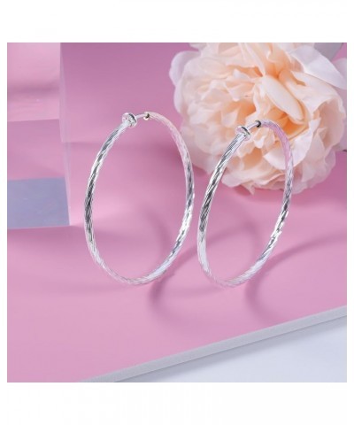 Clip On Hoop Earrings For Women Girls No Piercing Earrrings Spring Hoops for Non-Pierced Ears Grey Tone 4CM/1.57" 5CM/1.96" 6...