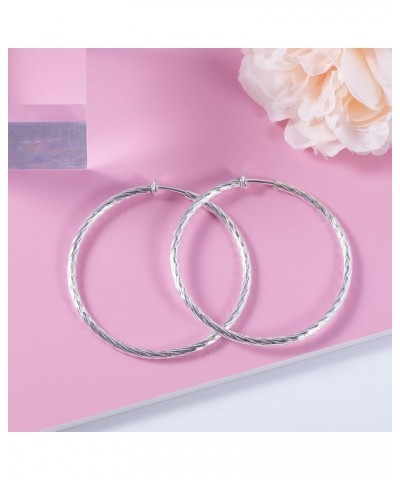 Clip On Hoop Earrings For Women Girls No Piercing Earrrings Spring Hoops for Non-Pierced Ears Grey Tone 4CM/1.57" 5CM/1.96" 6...