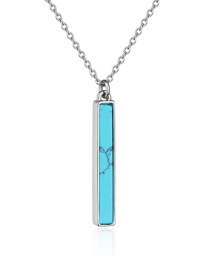 Gemstone Vertical Bar Necklace for Women Gold Silver Plated Dainty Amethyst White Howlite Turquoise Bar Pendant Necklace for ...