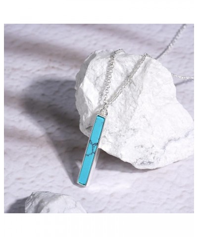 Gemstone Vertical Bar Necklace for Women Gold Silver Plated Dainty Amethyst White Howlite Turquoise Bar Pendant Necklace for ...