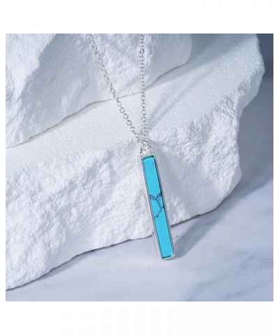 Gemstone Vertical Bar Necklace for Women Gold Silver Plated Dainty Amethyst White Howlite Turquoise Bar Pendant Necklace for ...