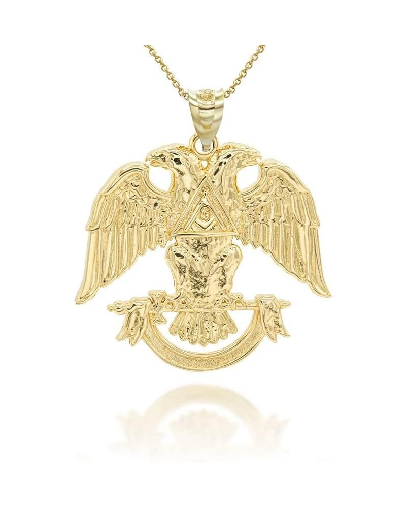 14K Yellow Gold Masonic Freemason Square & Compass Scottish Rite Double Headed Eagle Pendant Necklace - Choose Pendant Only o...