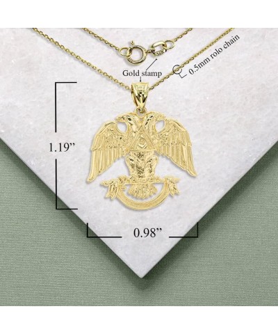 14K Yellow Gold Masonic Freemason Square & Compass Scottish Rite Double Headed Eagle Pendant Necklace - Choose Pendant Only o...