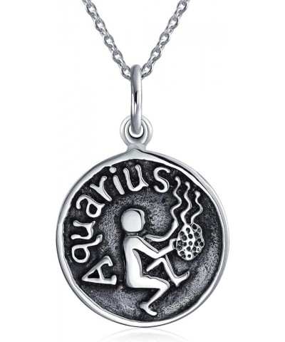 Personalize Astrology Constellation Celestial Horoscope Disc Medallion Pendant Zodiac Necklace For Women Oxidized Sterling Si...