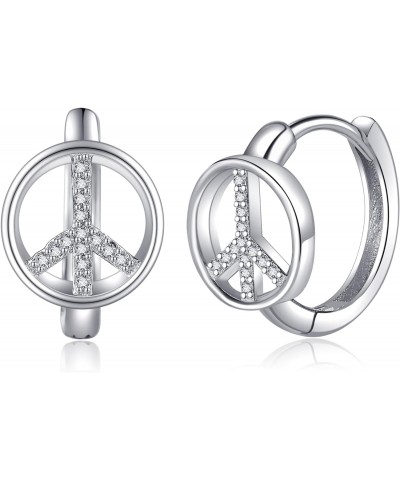 Peace Sign Earrings 925 Sterling Silver Peace Huggie Hoop Earrings Peace Sign Jewelry Christmas Gifts for Women Girls $16.19 ...