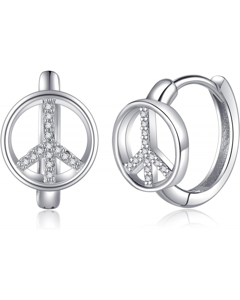 Peace Sign Earrings 925 Sterling Silver Peace Huggie Hoop Earrings Peace Sign Jewelry Christmas Gifts for Women Girls $16.19 ...