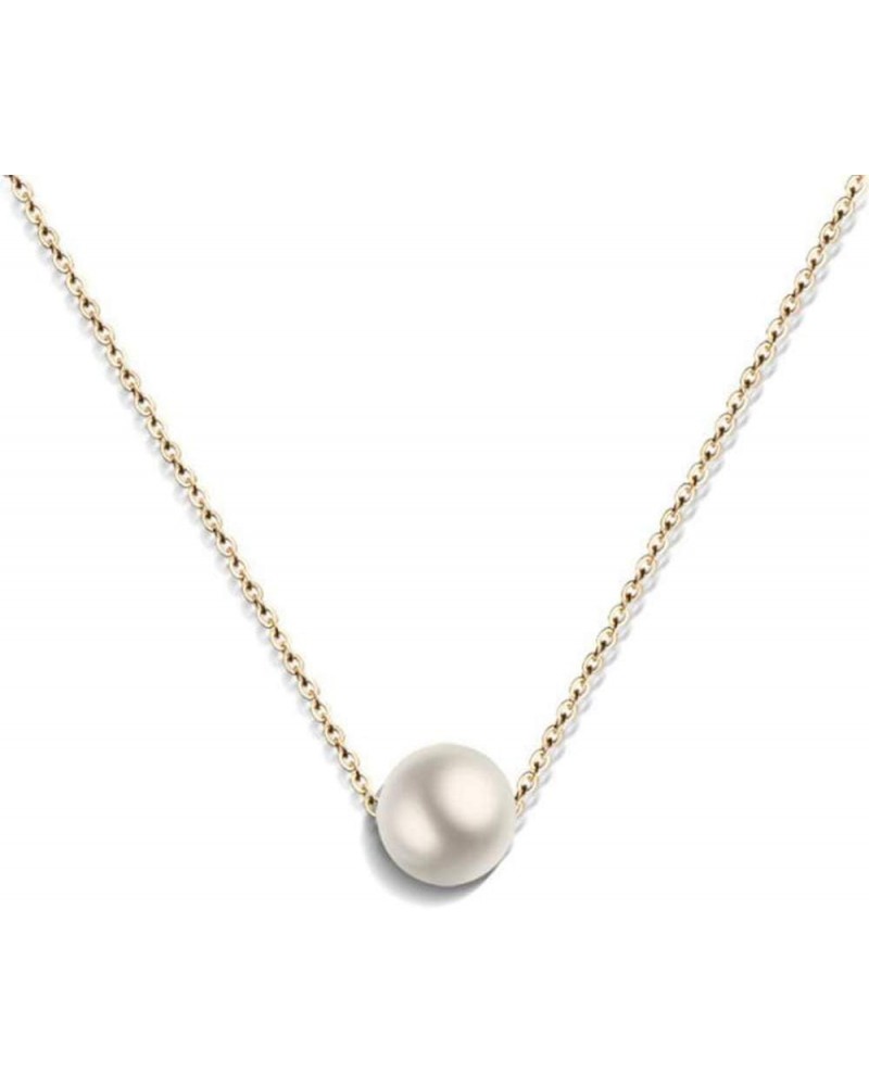 Stainless Steel Chain Faux Pearl Classical Simple Collar Necklace Gold $5.09 Necklaces