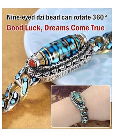 Turquoise Six-character Mantra Nine-eyed Dzi Bead Bracelet,Transfer Meditation Bracelet, Good Luck Feng Shui Amulet Bracelet,...