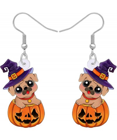 Acrylic Creative Cute Halloween Dog with Pumpkin Earrings for Women Girls Wizard Hat Puppy Dangle Hook Earrings Jewelry Gifts...