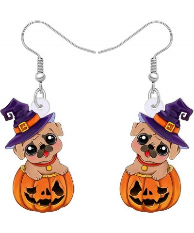 Acrylic Creative Cute Halloween Dog with Pumpkin Earrings for Women Girls Wizard Hat Puppy Dangle Hook Earrings Jewelry Gifts...