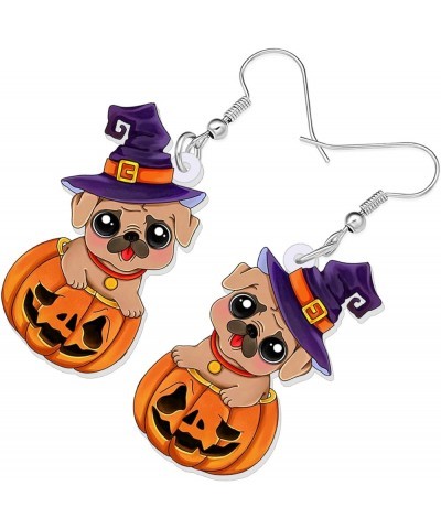 Acrylic Creative Cute Halloween Dog with Pumpkin Earrings for Women Girls Wizard Hat Puppy Dangle Hook Earrings Jewelry Gifts...