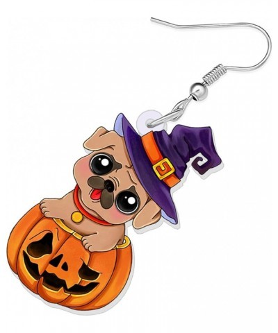 Acrylic Creative Cute Halloween Dog with Pumpkin Earrings for Women Girls Wizard Hat Puppy Dangle Hook Earrings Jewelry Gifts...