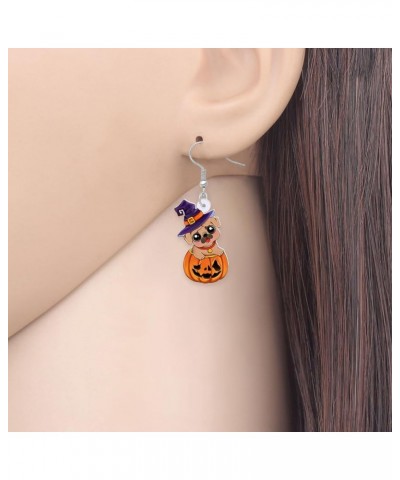 Acrylic Creative Cute Halloween Dog with Pumpkin Earrings for Women Girls Wizard Hat Puppy Dangle Hook Earrings Jewelry Gifts...