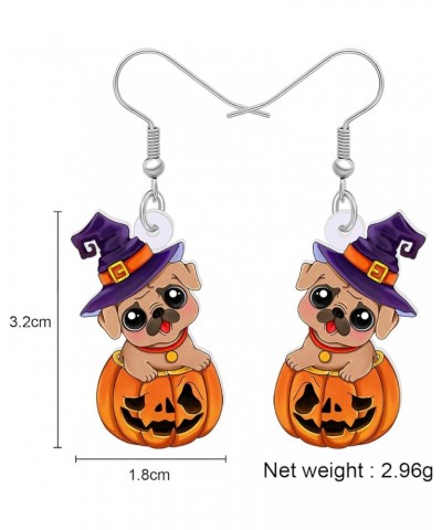 Acrylic Creative Cute Halloween Dog with Pumpkin Earrings for Women Girls Wizard Hat Puppy Dangle Hook Earrings Jewelry Gifts...