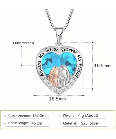 2 Sister Necklaces 925 Sterling Silver Love Heart Birthstone Necklace Always My Sister Forever My Friend Gifts Jewelry Annive...