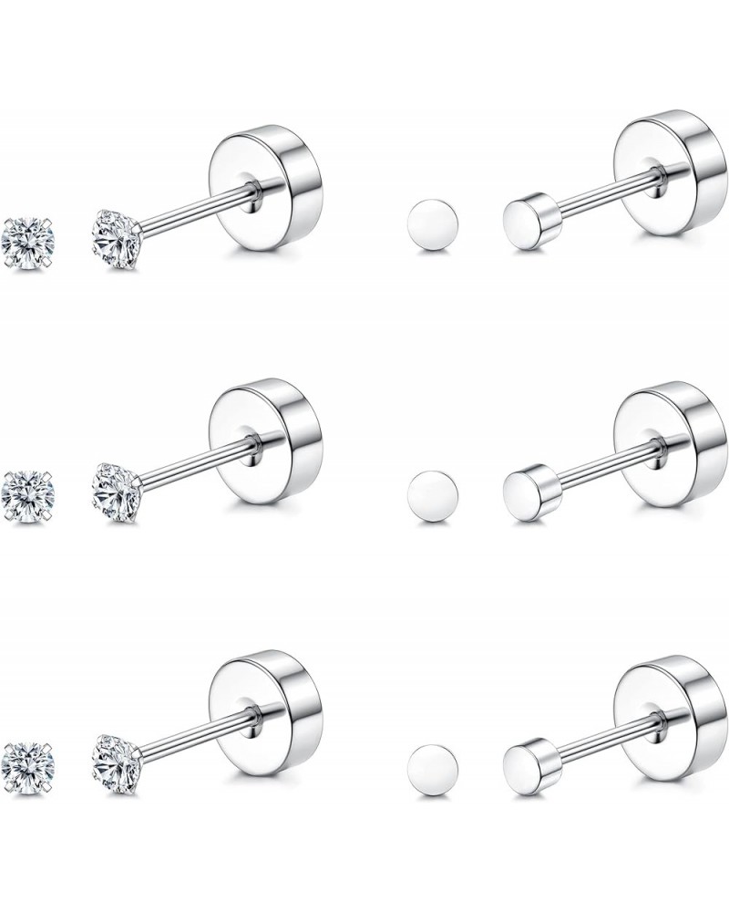 6 Pairs Titanium Tiny Stud Earrings for Women Men Pure Titanium Cartilage Stud Earrings 20 Gauge Ball Dot Cubic Zirconia Hypo...