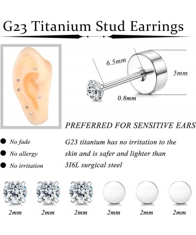 6 Pairs Titanium Tiny Stud Earrings for Women Men Pure Titanium Cartilage Stud Earrings 20 Gauge Ball Dot Cubic Zirconia Hypo...