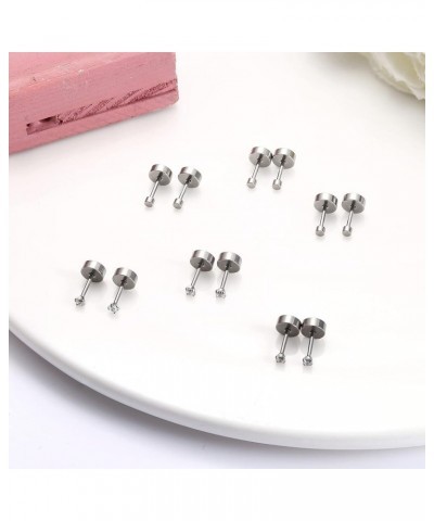 6 Pairs Titanium Tiny Stud Earrings for Women Men Pure Titanium Cartilage Stud Earrings 20 Gauge Ball Dot Cubic Zirconia Hypo...