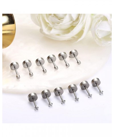 6 Pairs Titanium Tiny Stud Earrings for Women Men Pure Titanium Cartilage Stud Earrings 20 Gauge Ball Dot Cubic Zirconia Hypo...