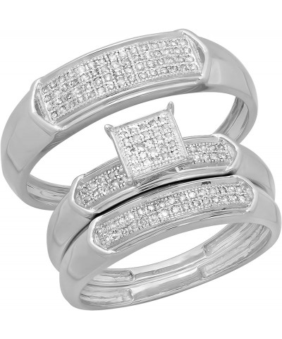 0.30 Carat (ctw) Round White Diamond Men & Women's Micro Pave Trio Bridal Wedding Set 1/3 CT, 14K White Gold womens size 8 & ...