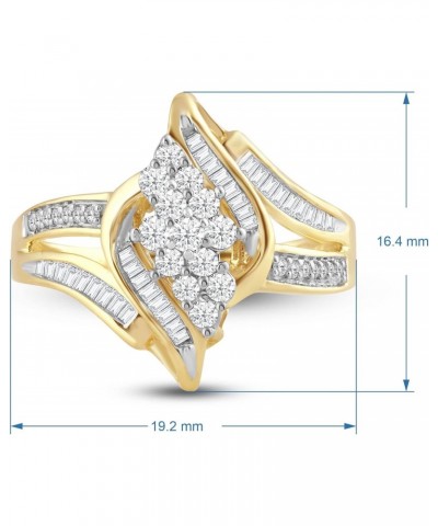 10K Yellow Gold 1/2 Cttw Round and Baguette Cut Natural White Round Diamond Cluster Ring $145.80 Rings