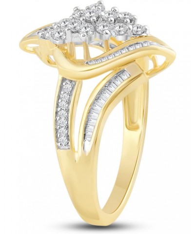 10K Yellow Gold 1/2 Cttw Round and Baguette Cut Natural White Round Diamond Cluster Ring $145.80 Rings