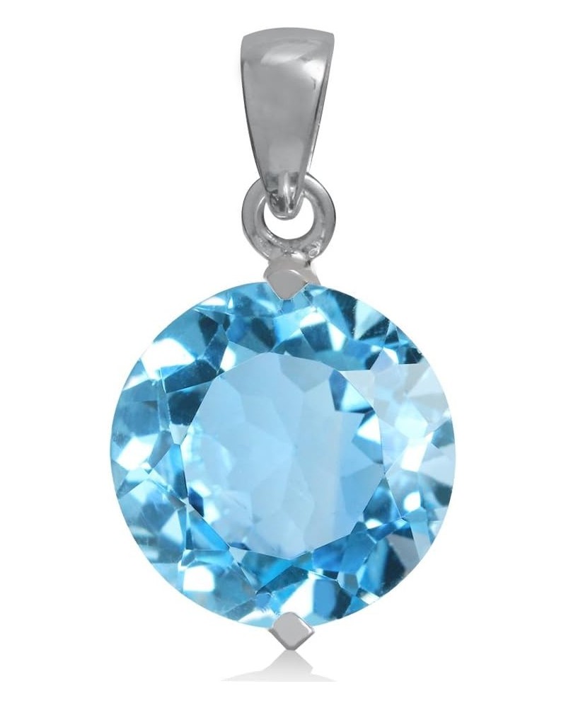 12MM Round Shape Gemstone White Gold Plated 925 Sterling Silver Solitaire Pendant Jewelry for Women genuine blue topaz $29.28...