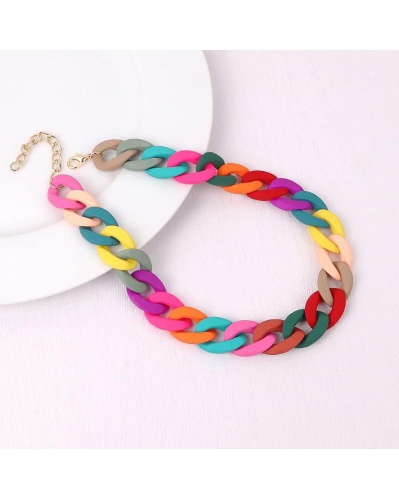 Colorful Acrylic Chain Choker Necklaces For Women Statement Matte Resin Wide Chain Collar Neck Jewelry AM69A (Neon Yellow) Co...