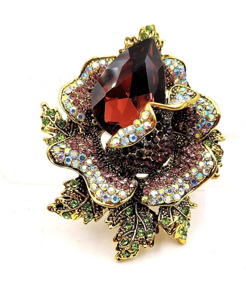 Luxurious Designer Gold Tone Multi Color Leaves Pink Rhinestone Rose Flower Broach and Pins for Women Purple $10.59 Brooches ...