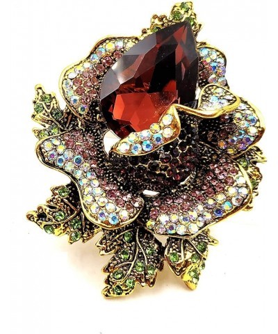 Luxurious Designer Gold Tone Multi Color Leaves Pink Rhinestone Rose Flower Broach and Pins for Women Purple $10.59 Brooches ...