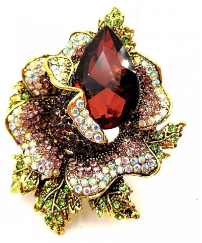 Luxurious Designer Gold Tone Multi Color Leaves Pink Rhinestone Rose Flower Broach and Pins for Women Purple $10.59 Brooches ...