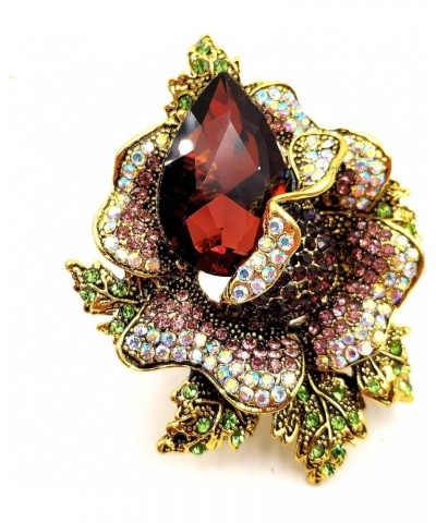 Luxurious Designer Gold Tone Multi Color Leaves Pink Rhinestone Rose Flower Broach and Pins for Women Purple $10.59 Brooches ...