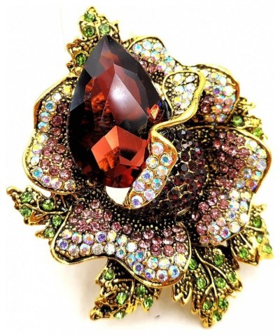 Luxurious Designer Gold Tone Multi Color Leaves Pink Rhinestone Rose Flower Broach and Pins for Women Purple $10.59 Brooches ...