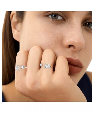 GoldChic Jewelry Silver Initial Rings for Women, Crystal Letter Stacking Rings, 925 Sterling Silver Stackable Captial Ring fo...