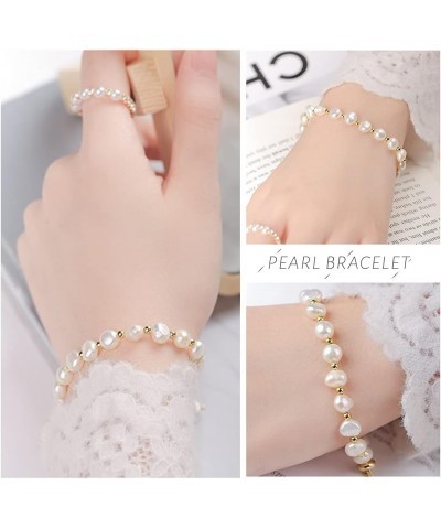 Pearl Bracelet for Women Dainty Freshwater Baroque Pearl Bracelet Adjustable Gold Pearl Bracelet Slider Bolo Bracelet White P...