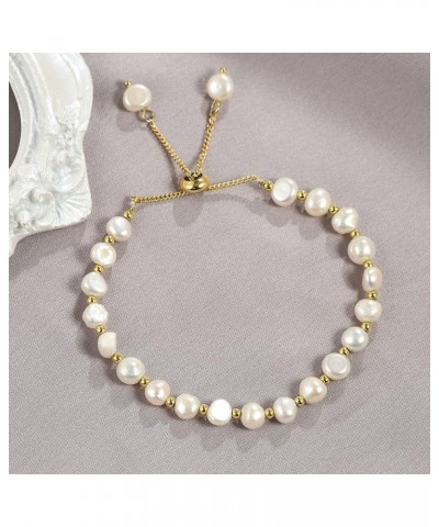 Pearl Bracelet for Women Dainty Freshwater Baroque Pearl Bracelet Adjustable Gold Pearl Bracelet Slider Bolo Bracelet White P...