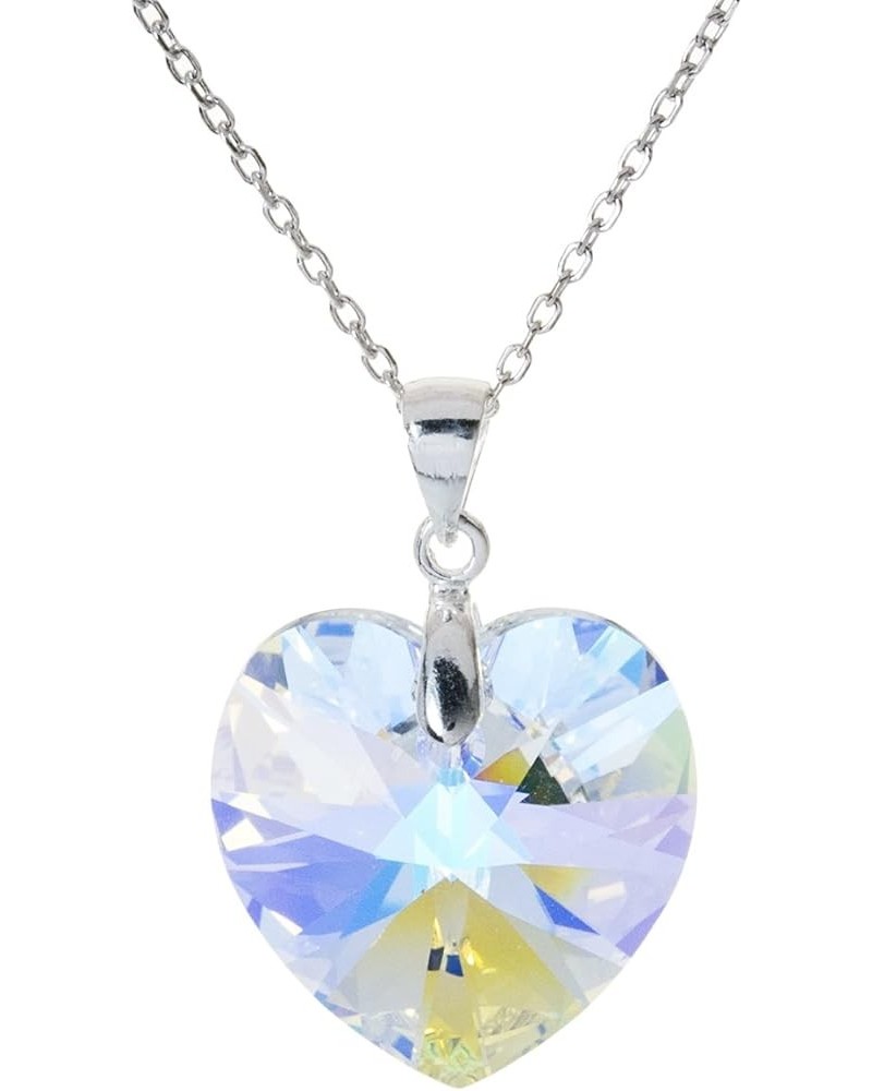 Sterling Silverr Austrian Elements Crystal Love Heart Pendant Necklace, 16'' with 2" Extender made w/Austria Crystal Clear AB...