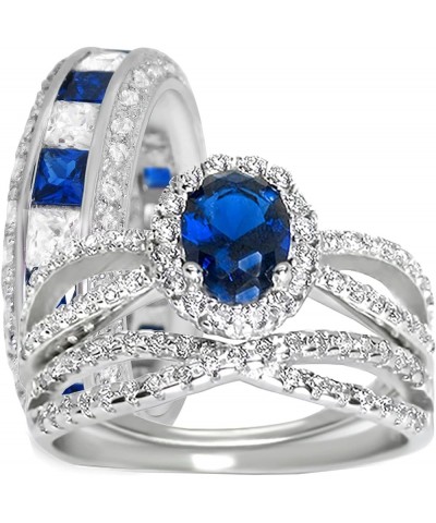 His Hers Sterling Blue Sapphire CZ Bridal Wedding Band Engagement Ring Set Him Her Her 5 - His 13 $49.95 Sets