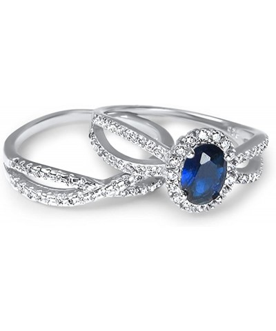 His Hers Sterling Blue Sapphire CZ Bridal Wedding Band Engagement Ring Set Him Her Her 5 - His 13 $49.95 Sets