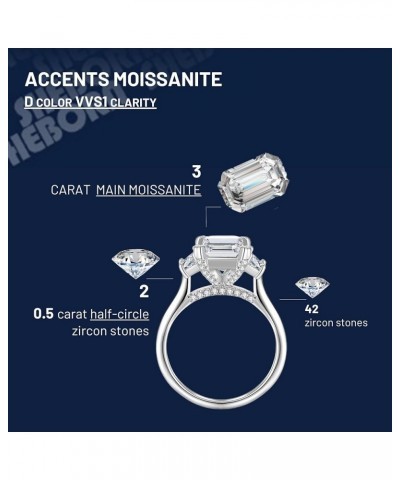 3 Carat Moissanite Diamond Engagement Rings for Women, 925 Sterling Silver plated with 18K White Gold Solitaire Wedding Band ...