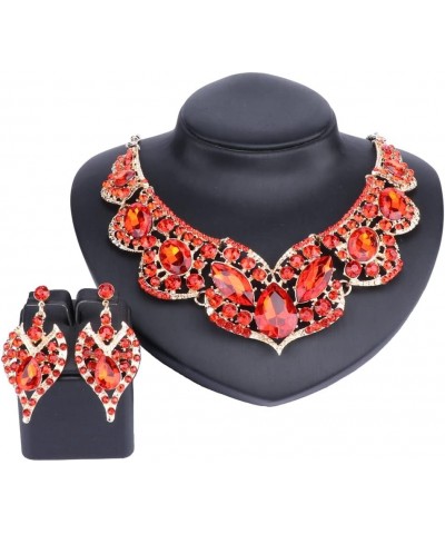 Fashion Crystal Bridal Party Jewelry Sets For Women Rhinestone Geometric Choker Chain Collars Necklaces Earrings Sets Red $13...